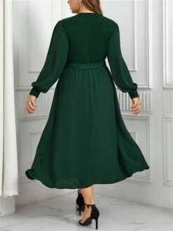 Women's Plus Size Curve Party Dress Winter Dress Sheath Dress Plain Midi Dress Long Sleeve Lace Up Ruched V Neck Fashion Party Green Fall Winter XL XXL 3XL 4XL -Cheap Plus Fit Dress Store augmzu1695031565356