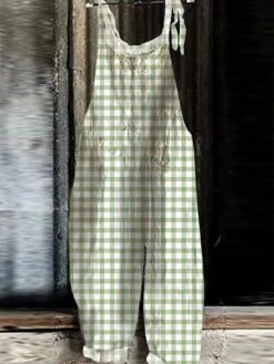 Women's Overall Print Plaid Holiday Daily Going Out Straight Loose Fit Strap Blue Green S M L Summer