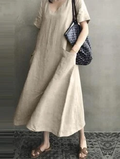 Women's Linen Dress Shift Dress Midi Dress Black Pink Apricot Short Sleeve Pure Color Pocket Summer Spring Fall Crew Neck Basic Loose Fit 2023 M L XL 2XL 3XL 4XL 5XL 22 Women's Linen Dress Shift Dress Midi Dress Black Pink Apricot Short Sleeve Pure Color Pocket Summer Spring Fall Crew Neck Basic Loose Fit 2023 M L XL 2XL 3XL 4XL 5XL -Cheap Plus Fit Dress Store avrnaz1624443206882