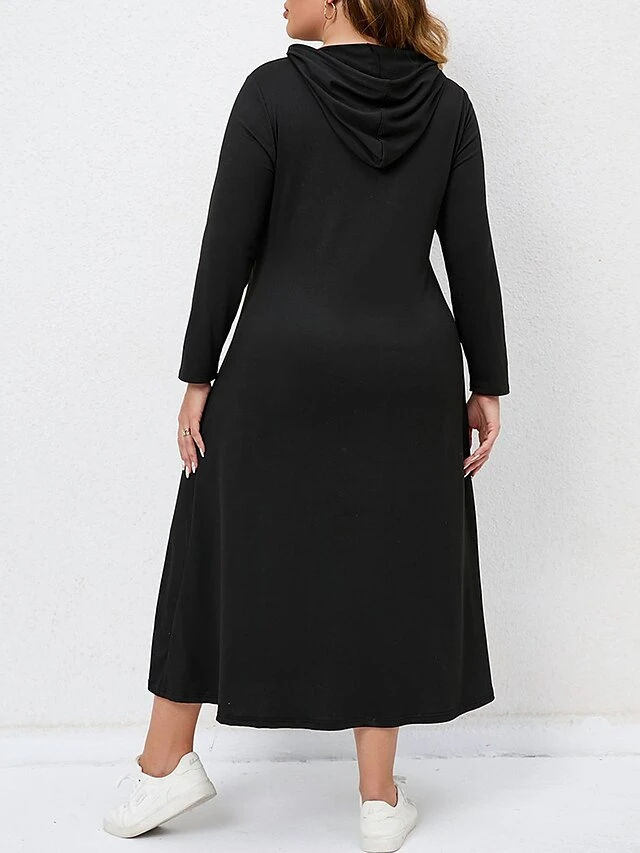 Women's Plus Size Curve Casual Dress Hoodie Dress Black Dress Solid Color Long Dress Maxi Dress Long Sleeve Hooded Fashion Outdoor Black Fall Winter L XL XXL 3XL 4XL 2 Women's Plus Size Curve Casual Dress Hoodie Dress Black Dress Solid Color Long Dress Maxi Dress Long Sleeve Hooded Fashion Outdoor Black Fall Winter L XL XXL 3XL 4XL - Image 2