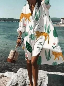 Women's Casual Dress Print Dress Loose Dress Floral Button Print Shirt Collar Midi Dress Active Fashion Outdoor Home Long Sleeve Loose Fit Light Green Purple Orange Summer Spring S M L XL XXL