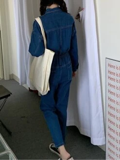 Women's Jumpsuit Button High Waist Solid Color Shirt Collar Streetwear Street Going Out Regular Fit Long Sleeve Blue S M L Winter 16 Women's Jumpsuit Button High Waist Solid Color Shirt Collar Streetwear Street Going Out Regular Fit Long Sleeve Blue S M L Winter -Cheap Plus Fit Dress Store avzlda1666761191879