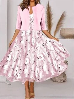 Women's Two Piece Dress Set Casual Dress Chiffon Dress Outdoor Daily Fashion Elegant Print Midi Dress V Neck Half Sleeve Floral Regular Fit Black Pink Gray Summer Spring S M L XL XXL 25 Women's Two Piece Dress Set Casual Dress Chiffon Dress Outdoor Daily Fashion Elegant Print Midi Dress V Neck Half Sleeve Floral Regular Fit Black Pink Gray Summer Spring S M L XL XXL -Cheap Plus Fit Dress Store awfsmx1684378557041