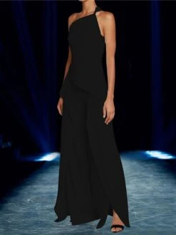 Women's Jumpsuit Ruffle Solid Color One Shoulder Elegant Party Vacation Straight Regular Fit Sleeveless Sleeveless Black White Wine S M L All Seasons