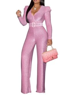 Cheap Plus Fit Dress Store 14 Women's Jumpsuit Lace Up Zipper V Neck Streetwear Street Vacation Regular Fit Long Sleeve Pink Red Black S M L Fall