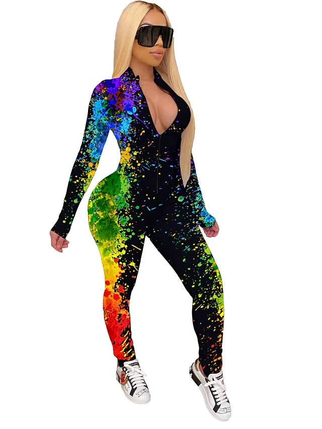 Women's Jumpsuit Sexy Long Sleeve Green Yellow Orange S M L All Seasons 2 Women's Jumpsuit Sexy Long Sleeve Green Yellow Orange S M L All Seasons - Image 2