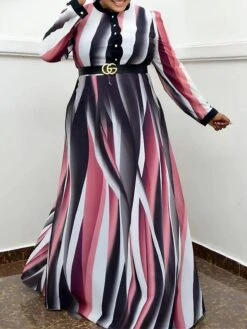 Women‘s Plus Size Curve Swing Dress Color Gradient Crew Neck Long Sleeve Fall Winter Casual Maxi Long Dress Daily Vacation Dress