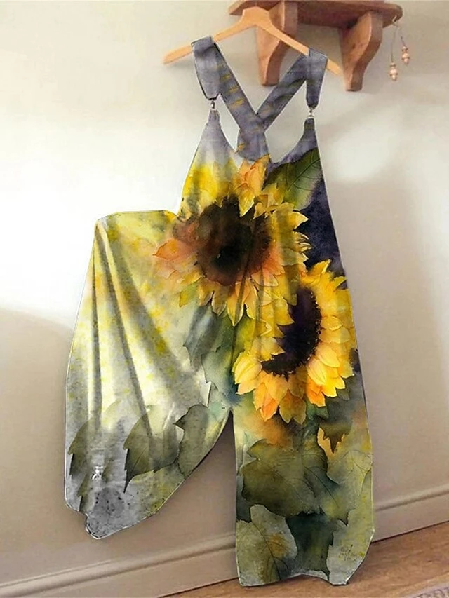 Jumpsuits For Women Summer Bib Print Animal Square Neck Streetwear Daily Vacation Loose Fit Sleeveless Black White Yellow S M L 5 Jumpsuits For Women Summer Bib Print Animal Square Neck Streetwear Daily Vacation Loose Fit Sleeveless Black White Yellow S M L - Image 5