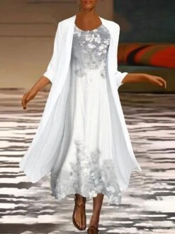 Women‘s Dress Set Two Piece Dress Midi Dress Green Blue Purple Pink White Long Sleeve Floral Ruched Print Summer Spring Fall Crew Neck Elegant Casual Classic 2023 S M L XL XXL 3XL / Summer Dress -Cheap Plus Fit Dress Store axwcsv1644574077557