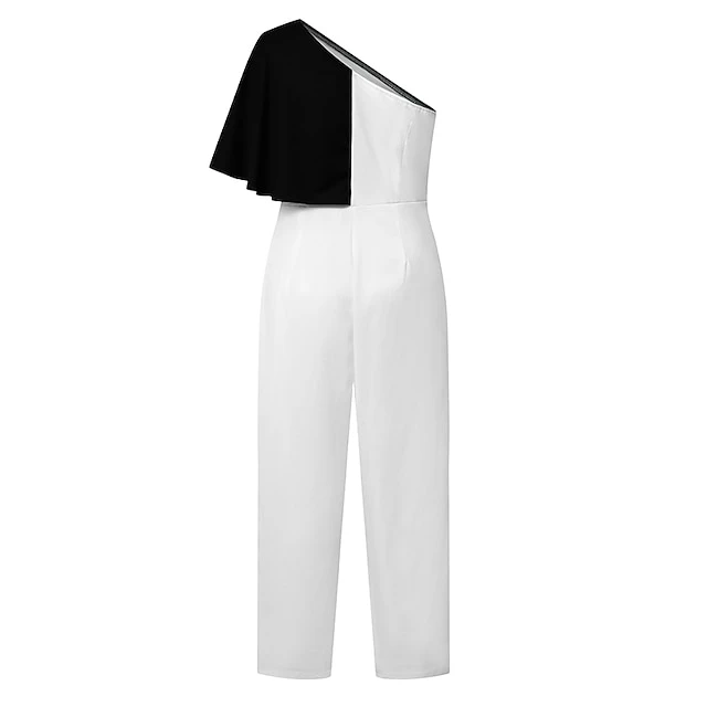 Jumpsuits For Women Summer Dressy Color Block One Sleeve Shoulder Elegant Party Prom Straight Regular Fit Short Sleeve Black S M L Spring Fall 7 Jumpsuits For Women Summer Dressy Color Block One Sleeve Shoulder Elegant Party Prom Straight Regular Fit Short Sleeve Black S M L Spring Fall - Image 7