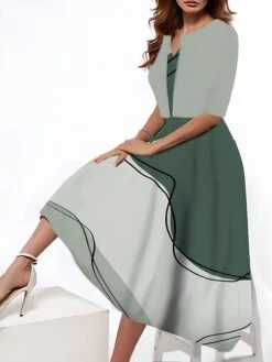 Women's Two Piece Dress Set Casual Dress Tank Dress Outdoor Daily Fashion Streetwear Pocket Print Midi Dress V Neck 3/4 Length Sleeve Geometric Color Block Regular Fit Black Blue Purple Summer Spring -Cheap Plus Fit Dress Store ayowpp1690544679611