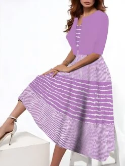 Women's Two Piece Dress Set Casual Dress Tank Dress Outdoor Daily Fashion Streetwear Pocket Print Midi Dress V Neck 3/4 Length Sleeve Stripe Regular Fit Pink Blue Purple Summer Spring S M L XL XXL 11 Women's Two Piece Dress Set Casual Dress Tank Dress Outdoor Daily Fashion Streetwear Pocket Print Midi Dress V Neck 3/4 Length Sleeve Stripe Regular Fit Pink Blue Purple Summer Spring S M L XL XXL -Cheap Plus Fit Dress Store aypuaw1690542703761