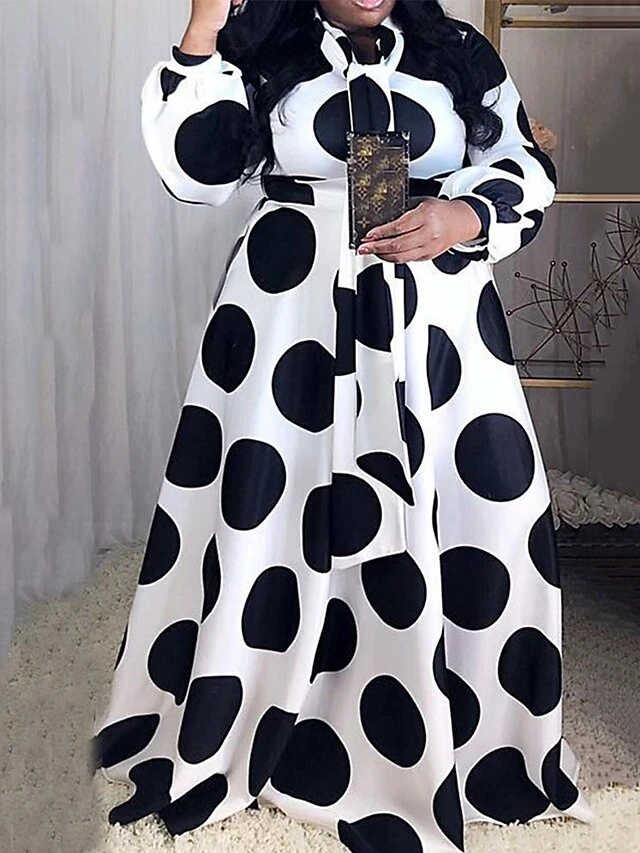 Women's Plus Size Work Dress Swing Dress Black Dress Fashion Long Dress Maxi Dress Lace Up Print High Neck Long Sleeve Polka Dot Loose Fit Black Spring Fall L XL XXL 3XL 4XL 1 Women's Plus Size Work Dress Swing Dress Black Dress Fashion Long Dress Maxi Dress Lace Up Print High Neck Long Sleeve Polka Dot Loose Fit Black Spring Fall L XL XXL 3XL 4XL