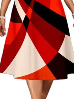 Women‘s Plus Size Curve Work Dress A Line Dress Stripe Midi Dress 3/4 Length Sleeve Print Crew Neck Elegant Office Red Fall Spring XL XXL 3XL 4XL 5XL -Cheap Plus Fit Dress Store aywynp1673001007781