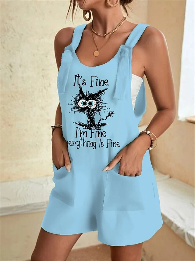 Jumpsuits For Women Summer Overall Pocket Print Letter Square Neck Casual Daily Baggy Shorts Loose Fit Strap Sleeveless Light Green Pink Blue S M L 5 Jumpsuits For Women Summer Overall Pocket Print Letter Square Neck Casual Daily Baggy Shorts Loose Fit Strap Sleeveless Light Green Pink Blue S M L - Image 5