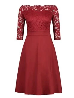 Women‘s Plus Size Curve Party Dress Solid Color Off Shoulder Lace Half Sleeve Summer Spring Elegant Formal Midi Dress Party Cocktail Party Dress -Cheap Plus Fit Dress Store badmdq1671609795697