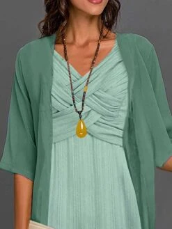 Women's Two Piece Dress Set Casual Dress Chiffon Dress Daily Vacation Fashion Elegant Twist Knot Front Midi Dress V Neck 3/4 Length Sleeve Plain Regular Fit Blue Green Summer Spring S M L XL XXL -Cheap Plus Fit Dress Store bbffly1680772484527