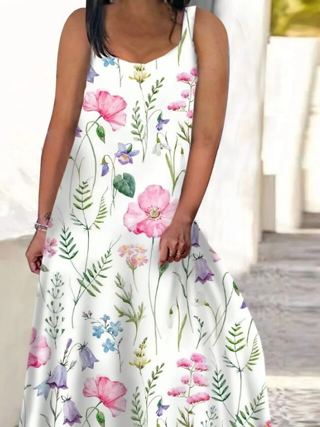 Women‘s Plus Size Curve Casual Dress Swing Dress Tank Dress Floral Long Dress Maxi Dress Sleeveless Print V Neck Modern Daily White Pink Summer Spring L XL XXL 3XL 4XL 4 Women‘s Plus Size Curve Casual Dress Swing Dress Tank Dress Floral Long Dress Maxi Dress Sleeveless Print V Neck Modern Daily White Pink Summer Spring L XL XXL 3XL 4XL - Image 4