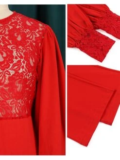 Women's Jumpsuit Flower Lace Solid Color Crew Neck Formal Birthday Party Christmas Evening Straight Regular Fit Long Sleeve Bishop Sleeve Red S M L Fall Cold Weather 13 Women's Jumpsuit Flower Lace Solid Color Crew Neck Formal Birthday Party Christmas Evening Straight Regular Fit Long Sleeve Bishop Sleeve Red S M L Fall Cold Weather -Cheap Plus Fit Dress Store bcdxuk1644990728004
