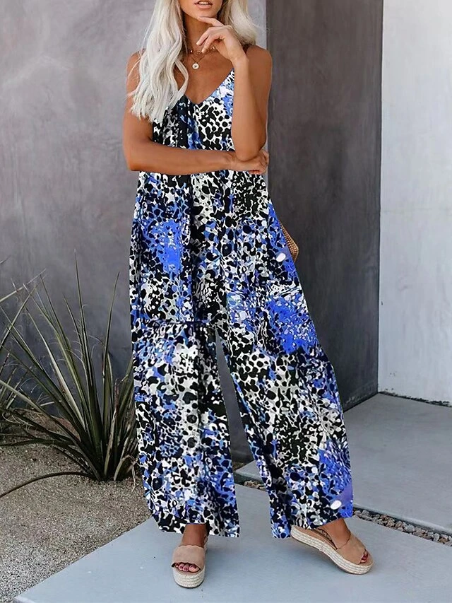 Women's Jumpsuit Pocket Print Leopard V Neck Streetwear Street Daily Regular Fit Sleeveless Royal Blue Fuchsia Orange S M L Summer 7 Women's Jumpsuit Pocket Print Leopard V Neck Streetwear Street Daily Regular Fit Sleeveless Royal Blue Fuchsia Orange S M L Summer - Image 7