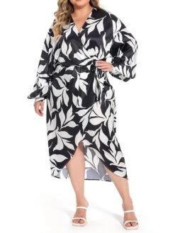 Women's Plus Size Curve Work Dress Satin Dress Wrap Dress Floral Midi Dress Long Sleeve Split V Neck Fashion Office Black Fall Winter L XL XXL 3XL 4XL 13 Women's Plus Size Curve Work Dress Satin Dress Wrap Dress Floral Midi Dress Long Sleeve Split V Neck Fashion Office Black Fall Winter L XL XXL 3XL 4XL -Cheap Plus Fit Dress Store bdeied1694772971749