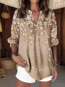 Women's Shirt Blouse Red Blue Purple Floral Print Long Sleeve Casual Holiday Basic V Neck Regular Fit Floral Spring &Fall