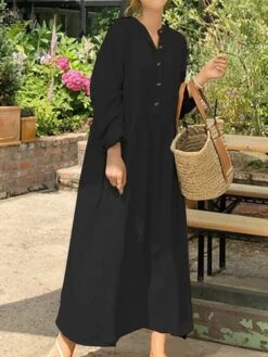 Women's Casual Dress Cotton Linen Dress Swing Dress Maxi Long Dress Linen Basic Classic Outdoor Daily Vacation V Neck Ruched Button Long Sleeve Summer Spring Fall 2023 Loose Fit Black Wine Apricot 13 Women's Casual Dress Cotton Linen Dress Swing Dress Maxi Long Dress Linen Basic Classic Outdoor Daily Vacation V Neck Ruched Button Long Sleeve Summer Spring Fall 2023 Loose Fit Black Wine Apricot -Cheap Plus Fit Dress Store benbty1690268466687