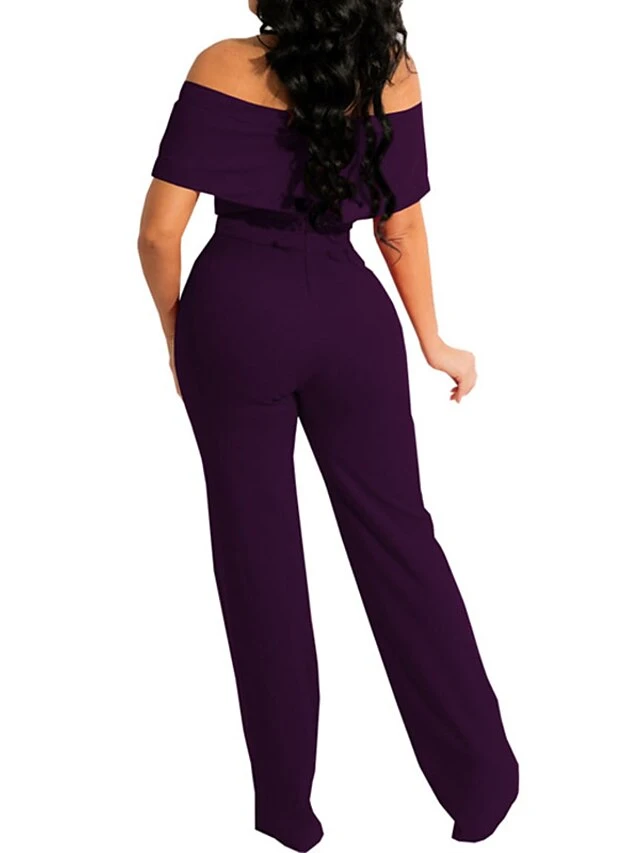 Women's Jumpsuit High Waist Solid Color Off Shoulder Streetwear Party Work Regular Fit Short Sleeve Green Purple Wine S M L Spring 1 Women's Jumpsuit High Waist Solid Color Off Shoulder Streetwear Party Work Regular Fit Short Sleeve Green Purple Wine S M L Spring