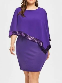 Women‘s Plus Size Curve Sequin Dress Work Dress Sheath Dress Solid Color Mini Dress Long Sleeve Crew Neck Fashion Evening Party Black Yellow Summer Spring L XL XXL 3XL 4XL -Cheap Plus Fit Dress Store bfjvlq1677036576947