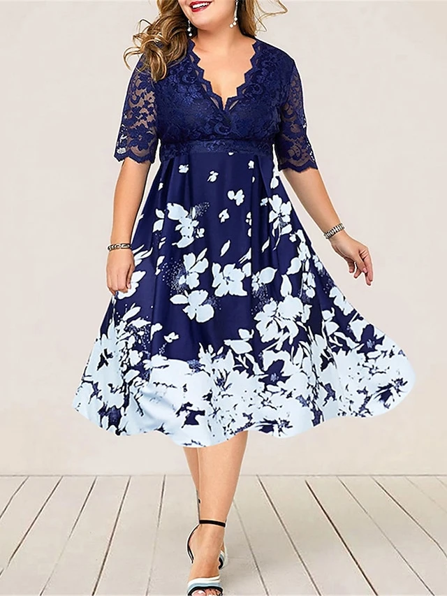 Women‘s Plus Size Curve Party Dress Cocktail Dress Work Dress Midi Dress Black Navy Blue Purple Half Sleeve Floral Lace Summer Spring Fall V Neck Fashion Wedding Guest Vacation Summer Dress 2023 1 Women‘s Plus Size Curve Party Dress Cocktail Dress Work Dress Midi Dress Black Navy Blue Purple Half Sleeve Floral Lace Summer Spring Fall V Neck Fashion Wedding Guest Vacation Summer Dress 2023