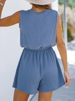 Women's Romper Lace Up Zipper Solid Color V Neck Holiday Street Daily Loose Fit Sleeveless Blue Green Khaki XS S M Summer -Cheap Plus Fit Dress Store bgmkdm1688715421568