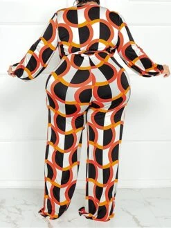 Women's Jumpsuit High Waist Print Geometric V Neck Casual Street Daily Regular Fit Long Sleeve Black Yellow Wine XL XXL 3XL Spring -Cheap Plus Fit Dress Store bgqwas1675747243319