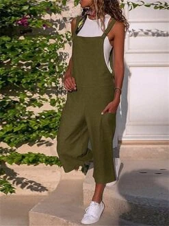 One Piece Jumpsuits For Women Overall Bib Pocket Solid Color U Neck Streetwear Street Daily Regular Fit Strap Black Wine Army Green S M L Summer Fall -Cheap Plus Fit Dress Store bgwrui1681876881167