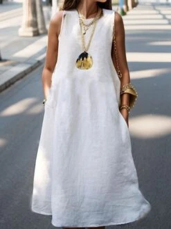 Women's Cotton Linen Dress Casual Dress Maxi Long Dress Cotton Blend Modern Casual Outdoor Daily Vacation V Neck Pocket Sleeveless Summer Spring 2023 Regular Fit White Plain S M L XL 2XL 7 Women's Cotton Linen Dress Casual Dress Maxi Long Dress Cotton Blend Modern Casual Outdoor Daily Vacation V Neck Pocket Sleeveless Summer Spring 2023 Regular Fit White Plain S M L XL 2XL -Cheap Plus Fit Dress Store bhdqfa1689304482623