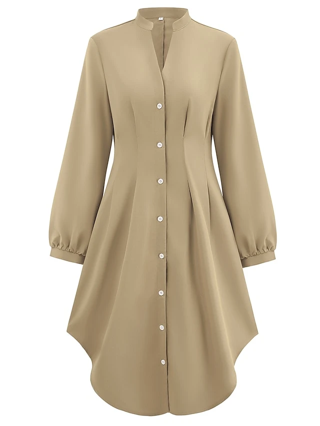 Women's Shirt Dress Casual Dress Mini Dress Outdoor Daily Date Polyester Fashion Modern V Neck Ruched Button Long Sleeve Fall Winter 2023 Loose Fit ArmyGreen Orange Apricot Pure Color S M L XL 12 Women's Shirt Dress Casual Dress Mini Dress Outdoor Daily Date Polyester Fashion Modern V Neck Ruched Button Long Sleeve Fall Winter 2023 Loose Fit ArmyGreen Orange Apricot Pure Color S M L XL - Image 12