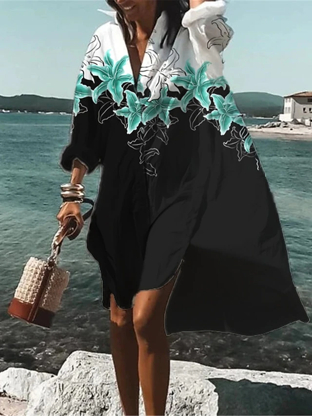 Women's Shirt Dress Casual Dress Swing Dress Mini Dress Outdoor Daily Vacation Polyester Fashion Casual Shirt Collar Button Print Long Sleeve Summer Spring Fall 2023 Loose Fit Black Red Blue Floral 4 Women's Shirt Dress Casual Dress Swing Dress Mini Dress Outdoor Daily Vacation Polyester Fashion Casual Shirt Collar Button Print Long Sleeve Summer Spring Fall 2023 Loose Fit Black Red Blue Floral - Image 4