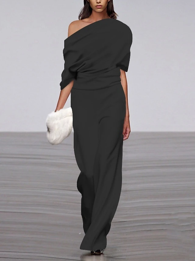 Jumpsuits For Women Summer Dressy Solid OL Elegant Sleeveless Wide Leg Long Pants Romper One Shoulder Casual Overalls 2 Jumpsuits For Women Summer Dressy Solid OL Elegant Sleeveless Wide Leg Long Pants Romper One Shoulder Casual Overalls - Image 2