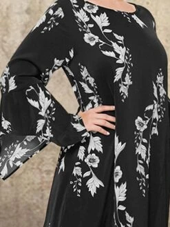 Women‘s Plus Size Curve Apple Shaped DressFloral Crew Neck Print Long Sleeve Fall Winter Casual Maxi Long Dress Daily Vacation Dress -Cheap Plus Fit Dress Store bjozcu1633675181285