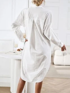 Women's Casual Dress Work Dress Shift Dress Mini Dress Outdoor Office Business Cotton Classic Modern Shirt Collar Button Pocket Long Sleeve Summer Spring Fall 2023 Loose Fit Black White Blue Pure -Cheap Plus Fit Dress Store bjuujy1688542176421