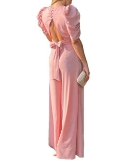 Women‘s Jumpsuit Backless Pocket Solid Color Pink Fall Winter V Neck Streetwear Party Work Regular Fit Short Sleeve Green S M L Spring 11 Women‘s Jumpsuit Backless Pocket Solid Color Pink Fall Winter V Neck Streetwear Party Work Regular Fit Short Sleeve Green S M L Spring -Cheap Plus Fit Dress Store bkccgr1652086001753