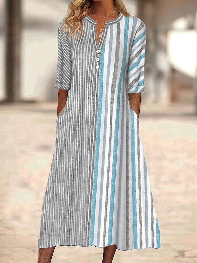 Women's Casual Dress Cotton Linen Dress Midi Dress Linen / Cotton Blend Fashion Modern Outdoor Daily Vacation Split Neck Button Pocket 3/4 Length Sleeve Summer Spring Fall 2023 Regular Fit Gray 1 Women's Casual Dress Cotton Linen Dress Midi Dress Linen / Cotton Blend Fashion Modern Outdoor Daily Vacation Split Neck Button Pocket 3/4 Length Sleeve Summer Spring Fall 2023 Regular Fit Gray