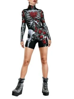 Women's Romper Halloween Print Print Stand Collar Active Home Daily Regular Fit Long Sleeve Black White Yellow S M L Fall -Cheap Plus Fit Dress Store bmkmcy1690941125503