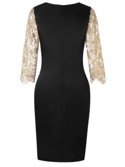 Women‘s Plus Size Curve Party Dress Floral Crew Neck Lace Long Sleeve Spring Fall Elegant Prom Dress Knee Length Dress Formal Party Dress -Cheap Plus Fit Dress Store bmpbbq1634359512790