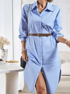 Women's Casual Dress Work Dress Shift Dress Mini Dress Outdoor Office Business Cotton Classic Modern Shirt Collar Button Pocket Long Sleeve Summer Spring Fall 2023 Loose Fit Black White Blue Pure -Cheap Plus Fit Dress Store bnxcle1688542181164