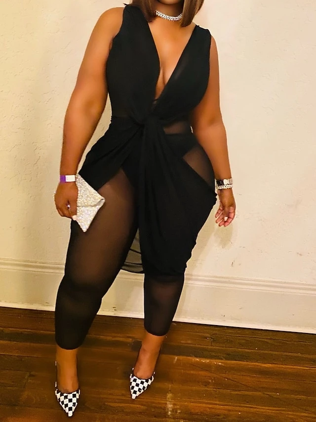 Women's Jumpsuit High Waist Solid Color V Neck Streetwear Street Holiday Regular Fit Sleeveless Black White Pink L XL XXL Summer 1 Women's Jumpsuit High Waist Solid Color V Neck Streetwear Street Holiday Regular Fit Sleeveless Black White Pink L XL XXL Summer