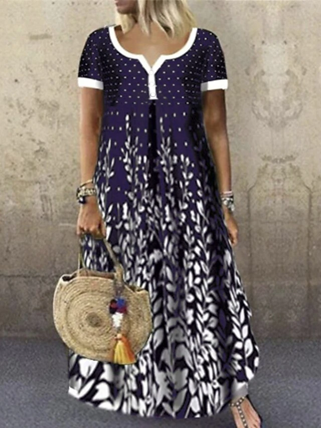 Women‘s Plus Size Curve Holiday Dress Floral V Neck Print Short Sleeve Spring Summer Casual Maxi Long Dress Casual Daily Dress 2 Women‘s Plus Size Curve Holiday Dress Floral V Neck Print Short Sleeve Spring Summer Casual Maxi Long Dress Casual Daily Dress - Image 2