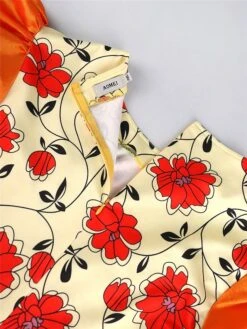 Women‘s Plus Size Curve Party Dress Cocktail Dress Wedding Guest Dress Midi Dress Orange 3/4 Length Sleeve Floral Print Spring Fall Winter Crew Neck Fashion Winter Dress Wedding Guest Vacation 2023 -Cheap Plus Fit Dress Store boqovv1692179219999