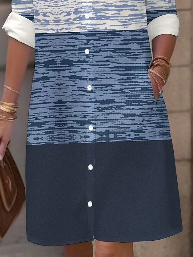 Women's Shirt Dress Casual Dress Midi Dress Outdoor Office Daily Polyester Fashion Modern Shirt Collar Button Pocket Long Sleeve Fall Winter 2023 Loose Fit Blue Striped S M L XL 2XL 3 Women's Shirt Dress Casual Dress Midi Dress Outdoor Office Daily Polyester Fashion Modern Shirt Collar Button Pocket Long Sleeve Fall Winter 2023 Loose Fit Blue Striped S M L XL 2XL - Image 3