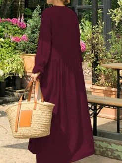 Women's Casual Dress Cotton Linen Dress Swing Dress Maxi Long Dress Linen Basic Classic Outdoor Daily Vacation V Neck Ruched Button Long Sleeve Summer Spring Fall 2023 Loose Fit Black Wine Apricot 15 Women's Casual Dress Cotton Linen Dress Swing Dress Maxi Long Dress Linen Basic Classic Outdoor Daily Vacation V Neck Ruched Button Long Sleeve Summer Spring Fall 2023 Loose Fit Black Wine Apricot -Cheap Plus Fit Dress Store bqipzv1690268467942