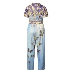 Jumpsuits For Women Summer Dressy Lace Up Floral Shirt Collar Elegant Daily Vacation Straight Regular Fit Short Sleeve Blue S M L Spring -Cheap Plus Fit Dress Store bqojnu1656993284072